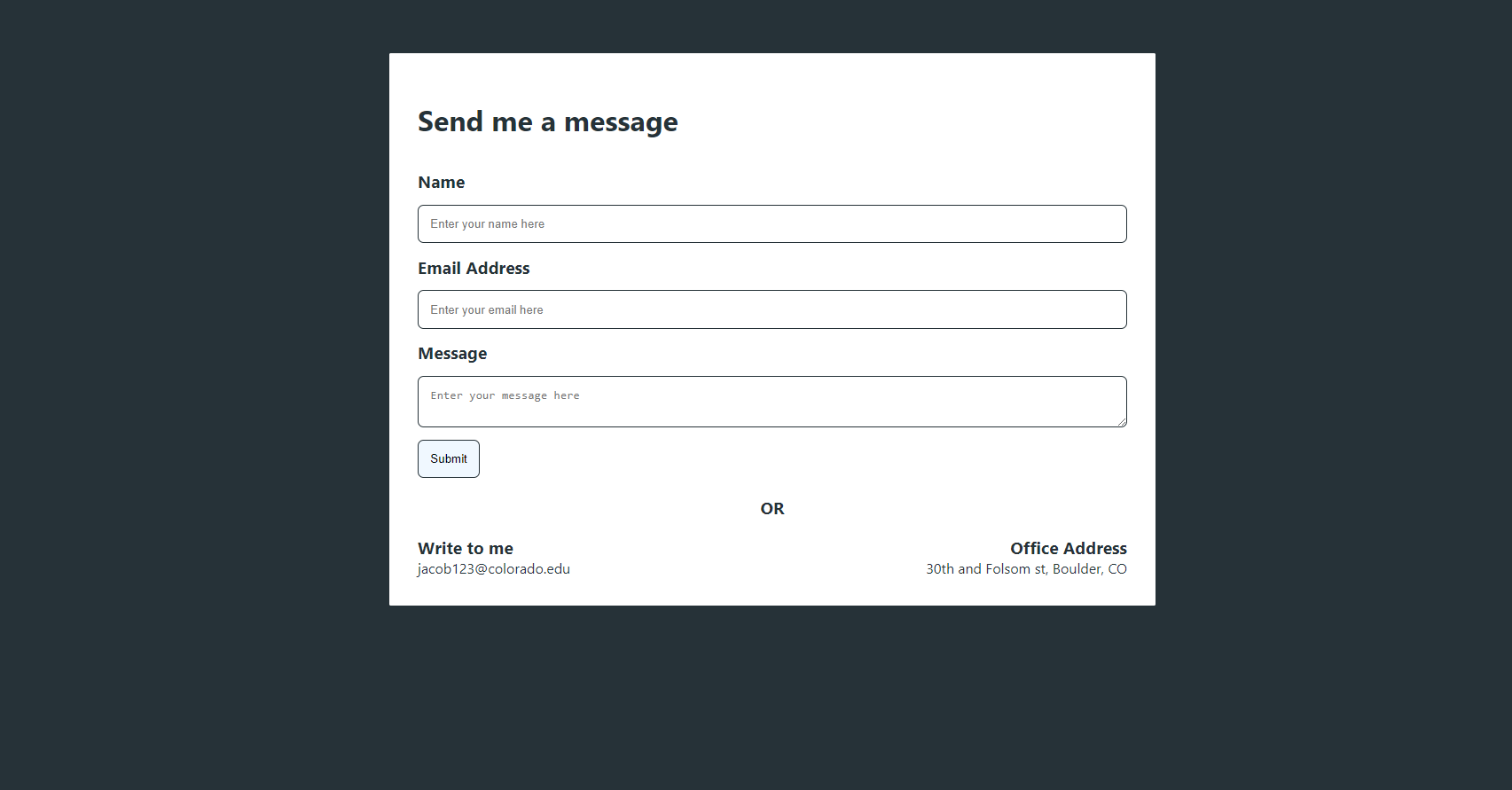 React tutorial Contact page